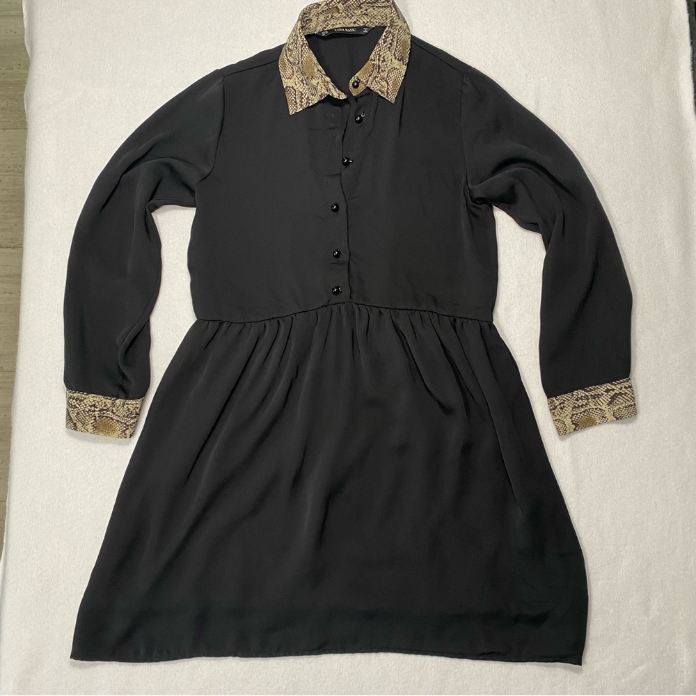 Zara Basic Black Button Snake Skin Print Collar/C… - image 2